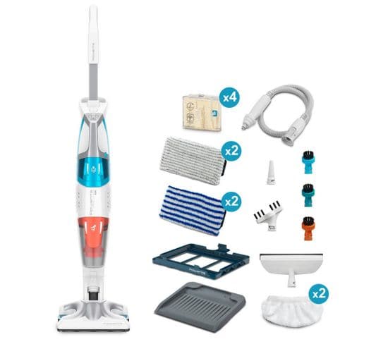 Nettoyeur balai Vapeur 2en1 Filaire  Clean et Steam 1700w Blanc/bleu - Ry8544wh