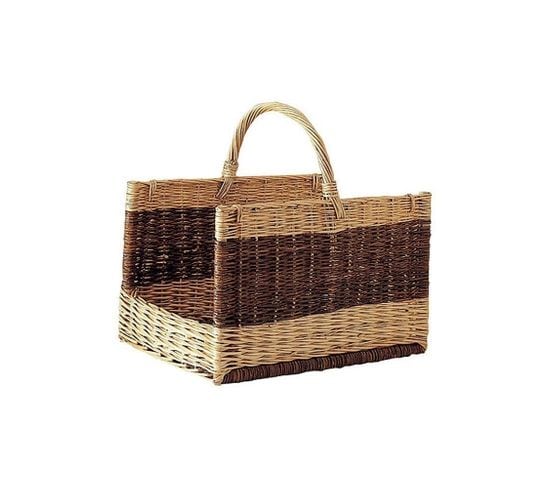 Panier à Bûches Rectangulaire En Osier Brut Et Buff