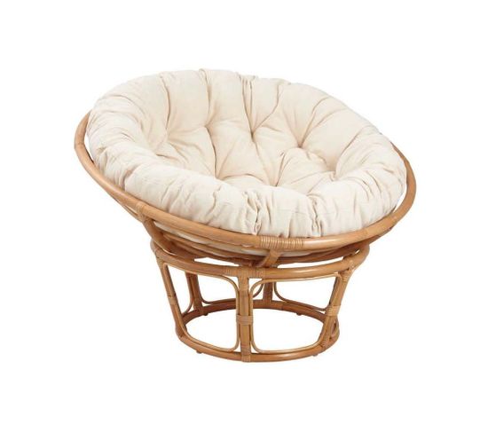 Fauteuil Papasan En Rotin Avec Coussin Écru