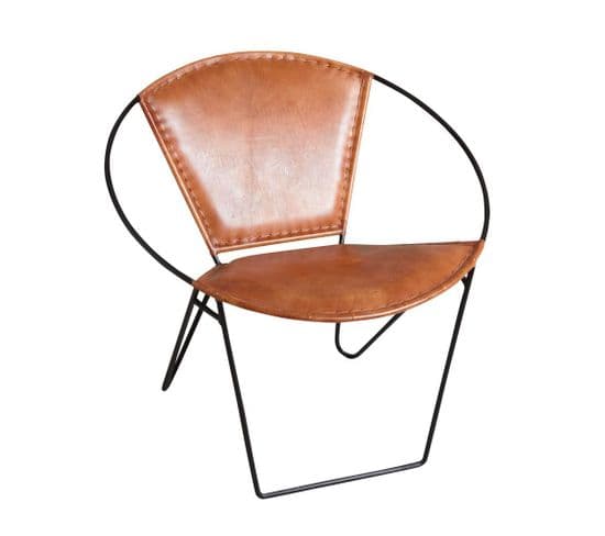 Fauteuil Rond En Cuir De Chèvre Marron Et Métal