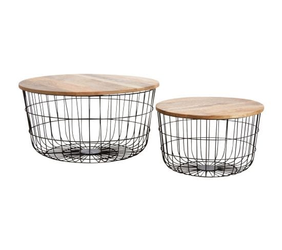 Tables Basses En Métal Noir Et Bois Naturel (lot De 2)