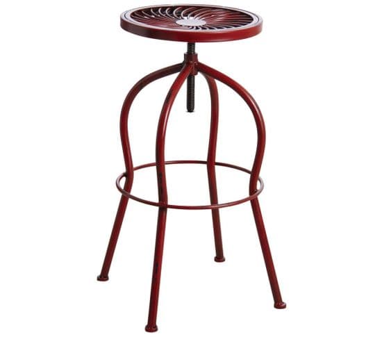 Tabouret Haut Pivotant En Métal Rouge