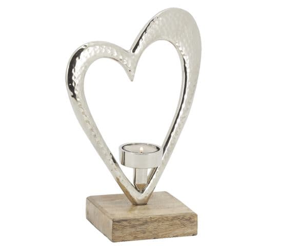 Photophore Coeur En Aluminium Et Bois De Manguier