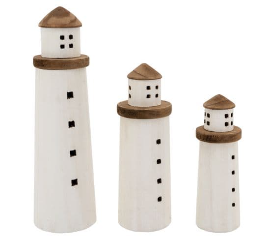 Phares En Bois Naturel Et Blanc (lot De 3)