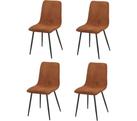 Lot De 4 Chaises Bobby Pieds Métal Noir Assise Velours Côtelé Marron