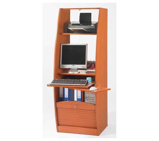 Armoire Informatique Galbée Largeur 60 Cm 5 Niches - Coloris: Merisier