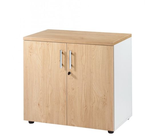 Armoire De Bureau Basse 2 Portes Blanc + Chêne Clair Ineo