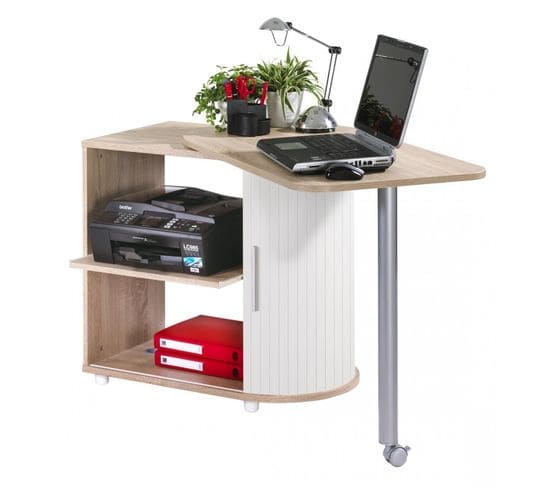 Bureau Pivotant Et Meuble De Rangement Chêne 2 Niches 77 X 71,7 X 47 Cm - Coloris: Blanc