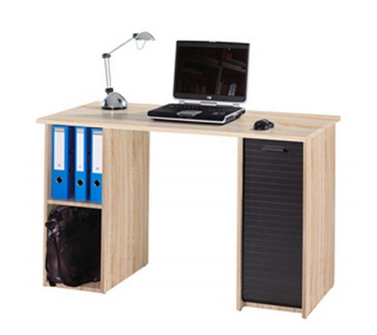 Bureau Chêne Et Noir 2 Caissons 4 Niches 130 X 74 X 50 Cm