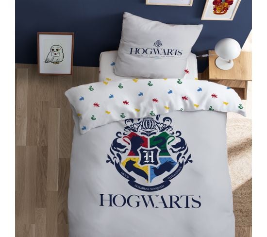 Parure De Lit Imprimée 100% Coton Bio, Harry Potter Hogwarts Pride 140x200+63x63cm