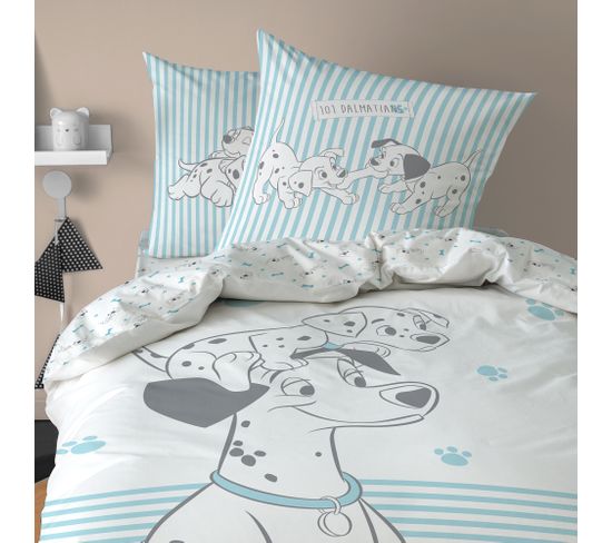 Parure De Lit Imprimée 100% Coton, Disney Home Les 101 Dalmatiens Together 140x200+63x63cm