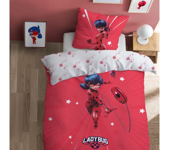 Parure De Lit Imprimée 100% Coton, Miraculous Ladybug Sprint 140x200+63x63cm