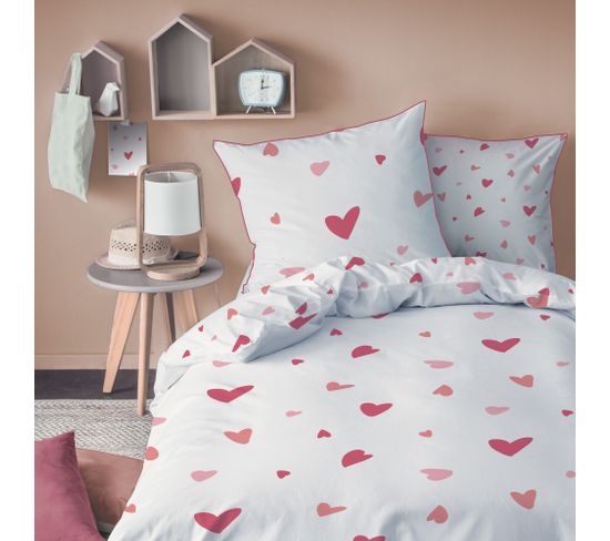 Parure De Lit Imprimée 100% Coton, Heart 140x200+63x63cm