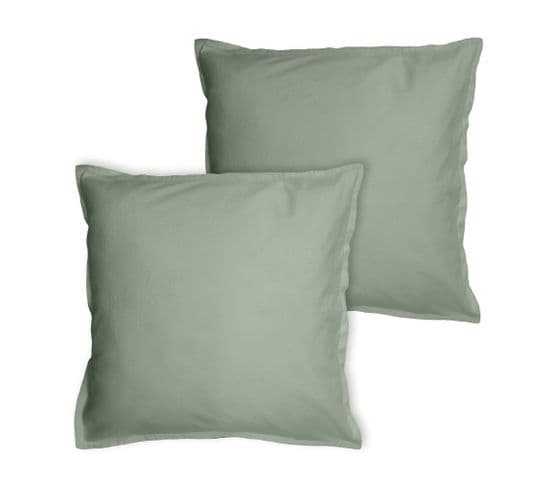 Set De 2 Taies D’oreiller Unies à Volant, Coton Lavé 65x65cm