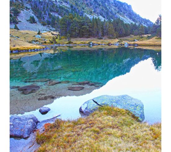 Tableau Sur Toile Vue Lac Pyrénnées 65x65 Cm