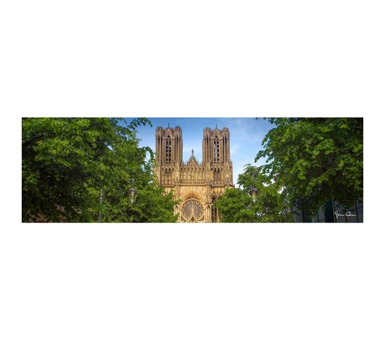 Tableau Sur Toile Cathédrale Reims Avec Arbres 30x97 Cm