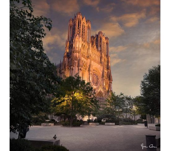 Tableau Sur Toile Cathédrale De Reims La Nuit 65x65 Cm