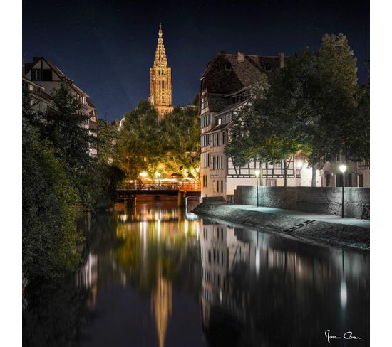 Tableau Sur Toile Vue Quai Strasbourg De Nuit 45x45 Cm