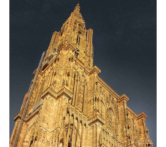 Tableau Sur Verre Synthétique Cathédrale De Strasbourg Dorée 90x90 Cm