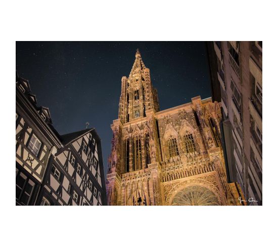 Tableau Sur Toile Cathédrale Notre-dame De Strasbourg De Nuit 65x97 Cm