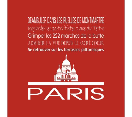 Tableau Sur Toile Paris Sacré Coeur Rouge 30x30 Cm