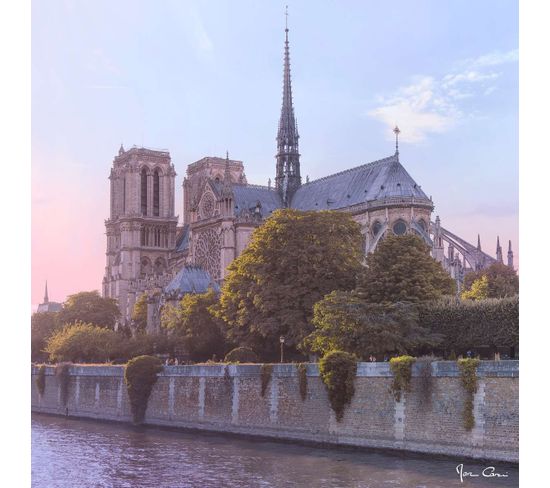 Tableau Sur Verre Synthétique Notre Dame Depuis La Seine 90x90 Cm