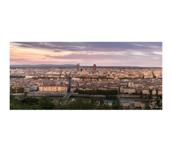 Tableau Sur Verre Synthétique Panorama Journée à Lyon 65x145 Cm