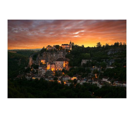 Tableau Sur Verre Synthétique Rocamadour De Nuit 65x97 Cm