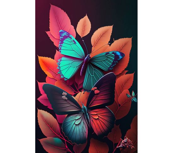 Tableau Sur Verre Synthétique Papillons Fantaisie 80x120 Cm