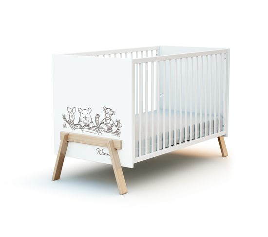 Lit Bébé En Bois Canaille Winnie Blanc Et Hêtre 60 X 120 Cm