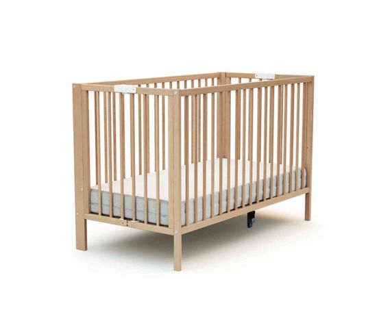 Lit Bébé Pliant En Bois Hêtre Réglable En Hauteur 60x120