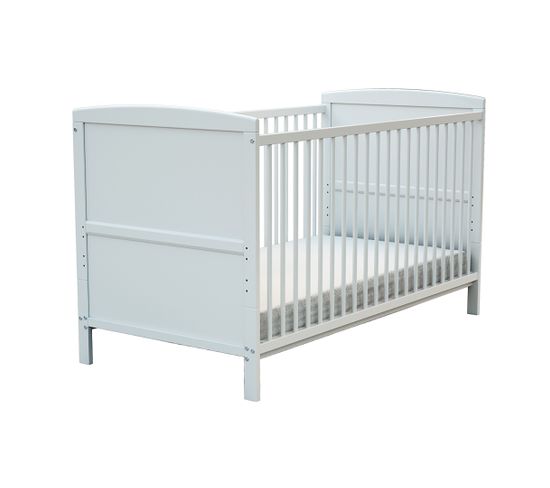 Lit Bébé Évolutif En Bois Avec Matelas En Bois Essentiel Blanc 70x140 Cm