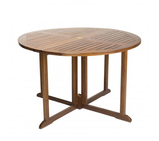 Hanna - Table De Jardin 4/5 Personnes - Table Ronde à Rabats Papillon En Bois Teck Huilé