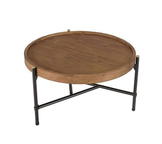 Alida - Table Basse Ronde 58x58cm Plateau En Teck Recyclé