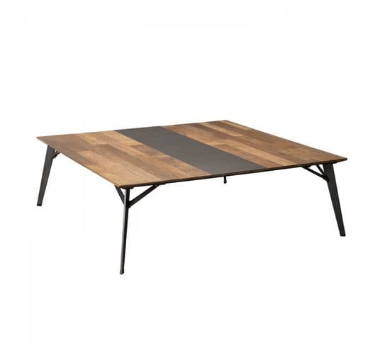 Madison - Table Basse Carrée 120x120cm Bois Teck Recyclé Métal Et Pieds Métal Noir