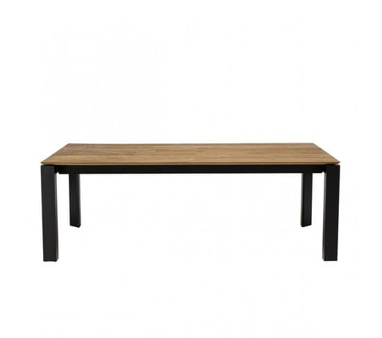 Madison - Table à Manger Rectangulaire Extensible 220/320cm Bois Teck Recyclé Pieds Métal Noir