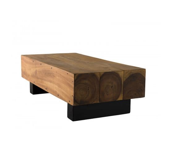 Suzy - Table Basse Poutres 120x60cm Bois Suar Pieds Noirs