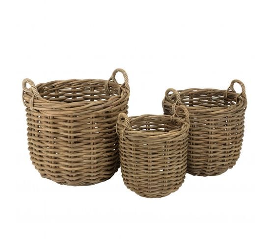 Kally - Set De 3 Paniers De Rangement Ronds En Rotin Naturel