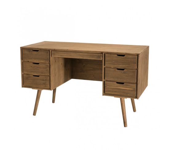 Andrew - Bureau Scandi Bois Marron 6 Tiroirs Sapin