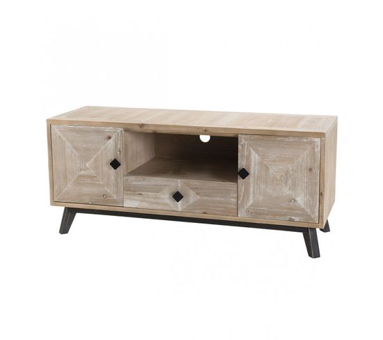 Andro - Meuble Tv Beige Scandi 2 Portes 1 Tiroir 1 Niche Pieds Noirs