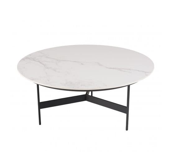 Daly - Table Basse Ronde 78x78cm Plateau Effet Marbre Piètement Métal