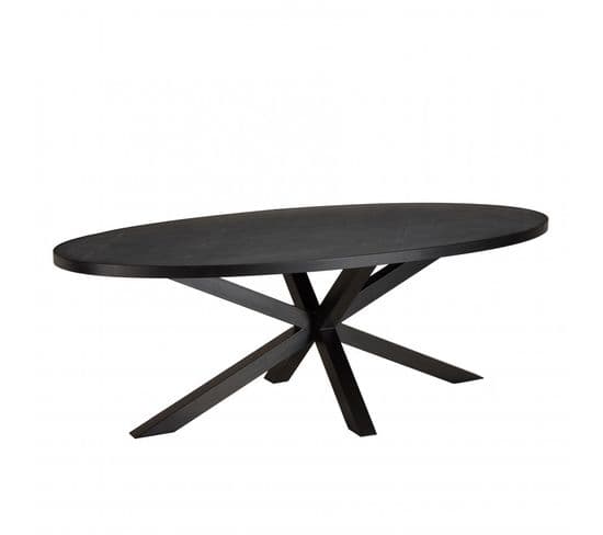 Basile - Table à Manger 220x110cm Plateau Noir Effet Pierre