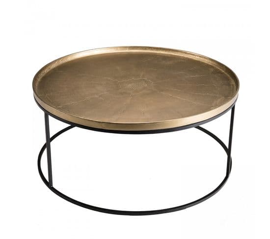 Jonas - Table Basse Ronde 88x88cm Aluminium Doré Pieds Ronds Métal Noir