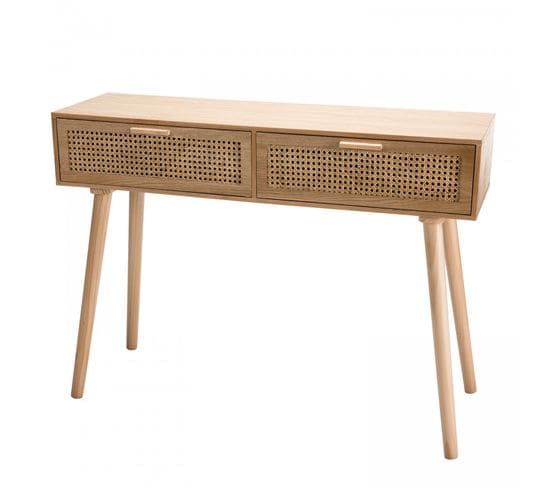 Romeo - Console Couleur Naturelle 2 Tiroirs Bois Cannage