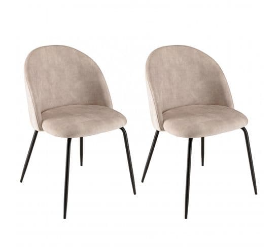 Augustin - Lot De 2 Chaises Velours Beige Dossier Arrondi Pieds Acier Noir