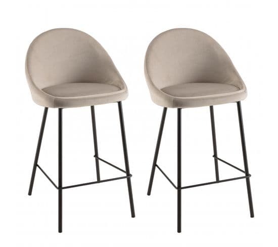 Augustin - Lot De 2 Tabourets D'ilot Velours Chamois Hauteur D'assise 65cm