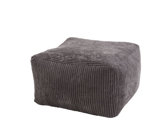 Albane - Pouf Carré 57x57cm Tissu Velours Côtelé Gris Anthracite