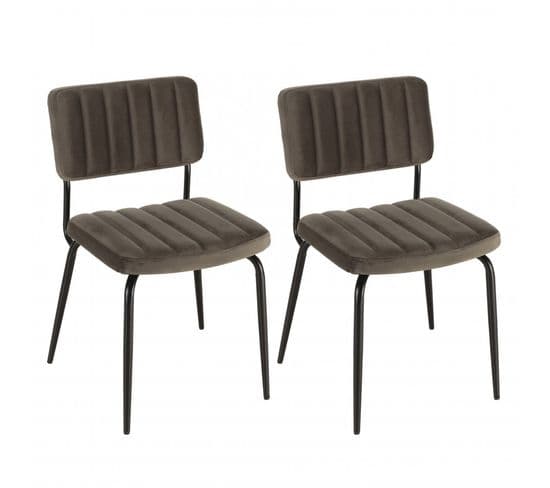 Albane - Lot De 2 Chaises Velours Gris Foncé Pieds En Métal Noir