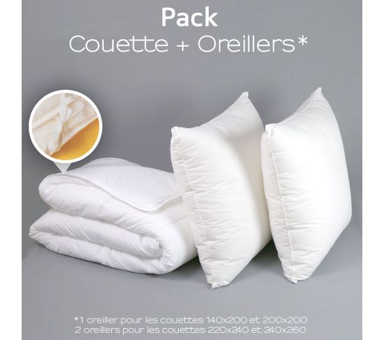 Pack Couette 4 Saisons + Oreiller Medium Protection Active 140 X 200 Cm Blanc