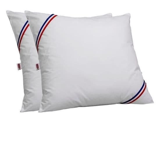 Lot De 2 Oreillers Tendance - 60 X 60 Cm - Garnissage 100% Polyester Fibre Creuse Siliconée - Blanc